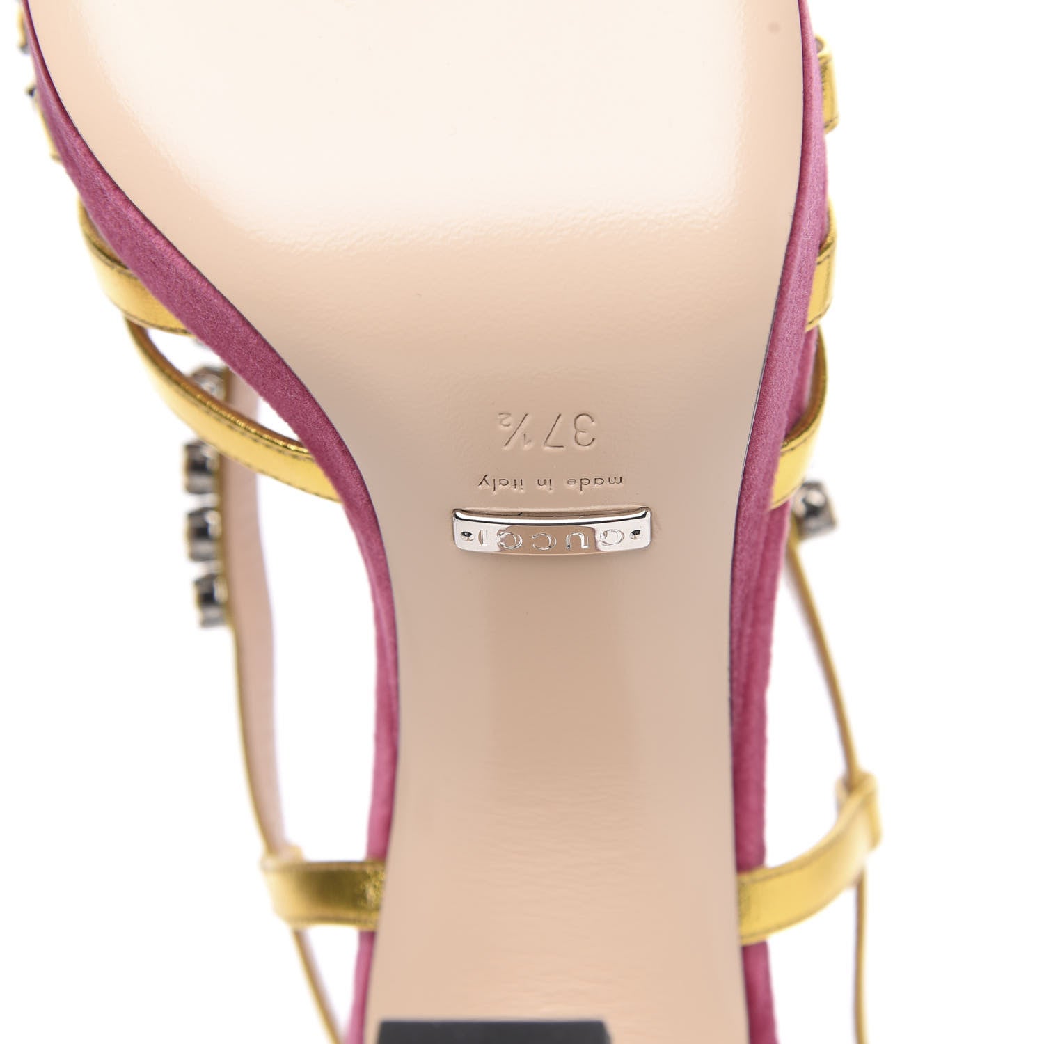 Gucci Velvet Nappa Crystal Zephyra Slingback Platform High Heel Sandals 37.5 Pink Gold 7 of 8