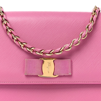 Salvatore Ferragamo Printed Calfskin Vara Bow Chain Flap Crossbody Fuchsia 7 of 9