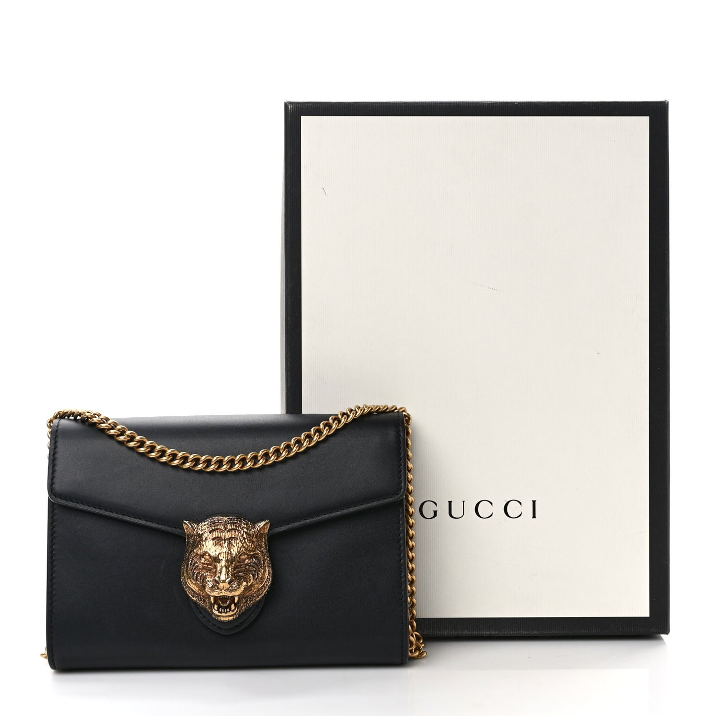 Calfskin Animalier Chain Wallet Black