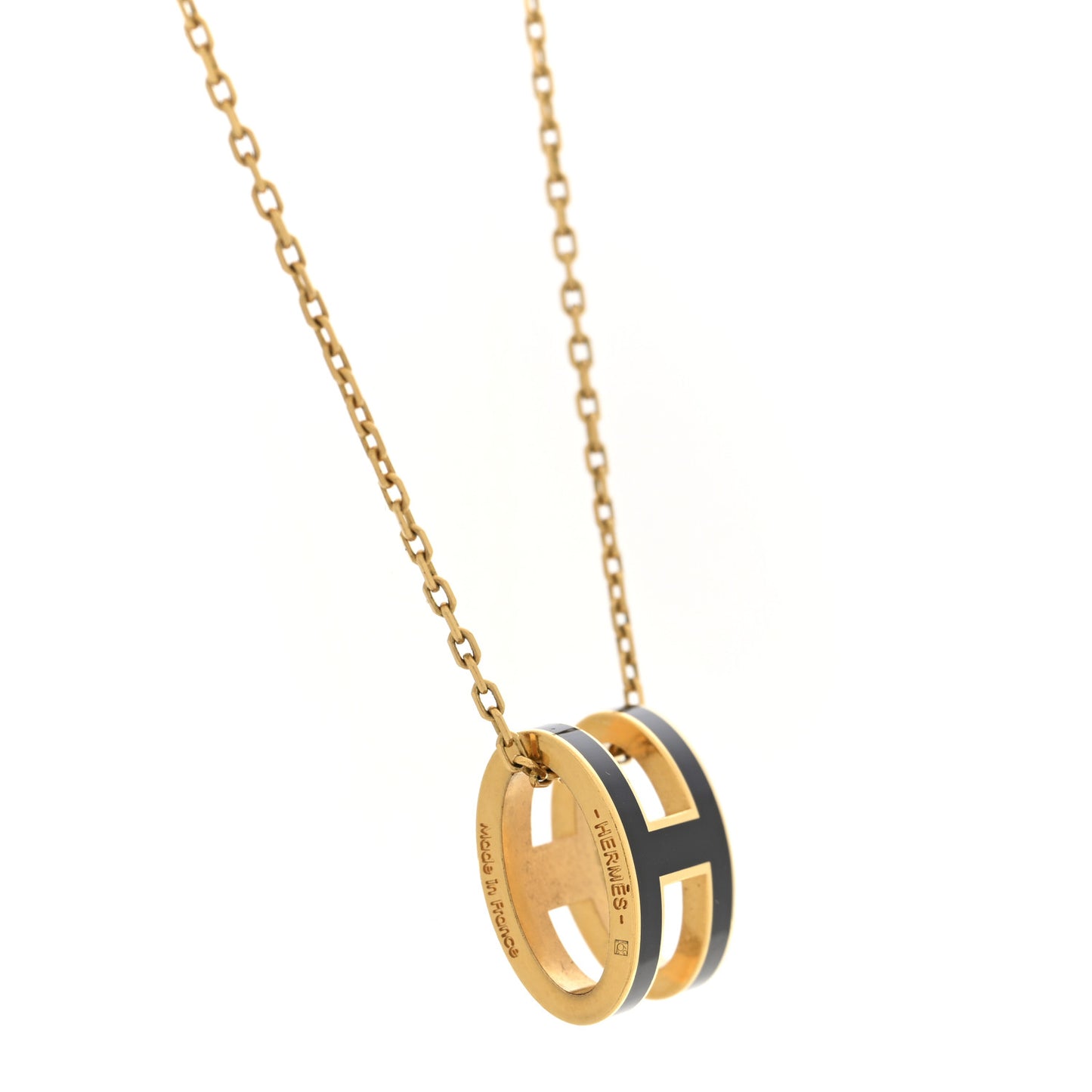 Lacquered Gold Pop H Pendant Necklace Black