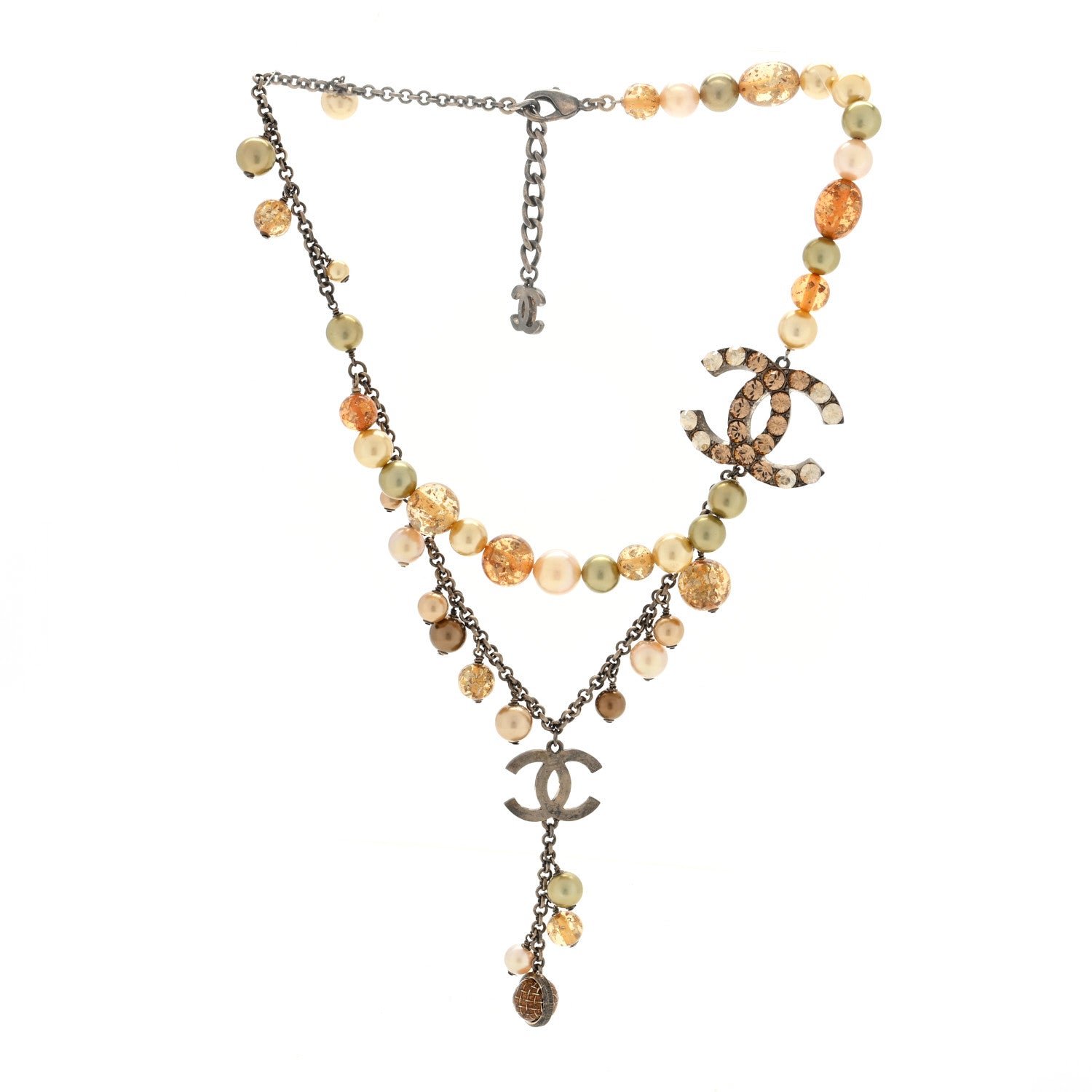 Chanel Pearl Bead Enamel CC Long Necklace Gold Multicolor 2 of 5