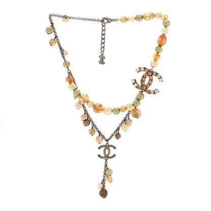 Chanel Pearl Bead Enamel CC Long Necklace Gold Multicolor 2 of 5