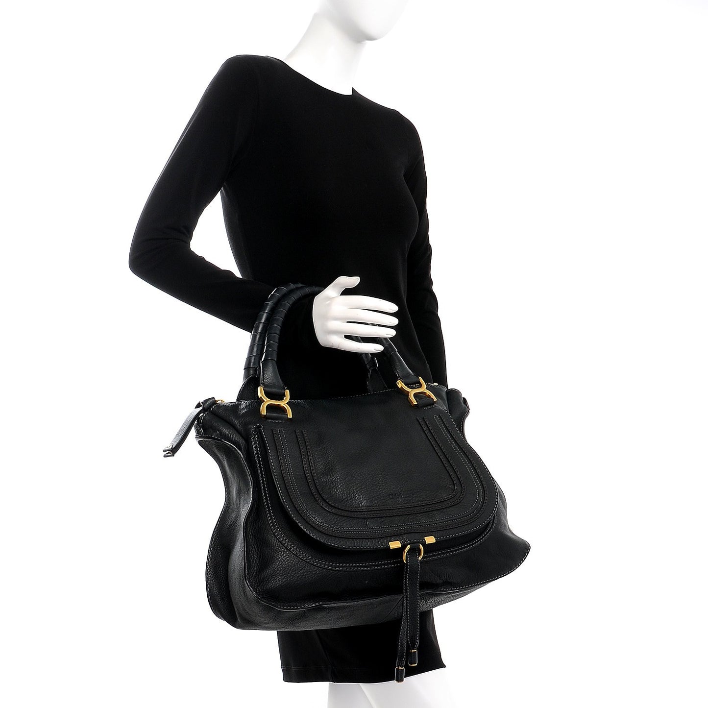 Calfskin Large Marcie Satchel Black