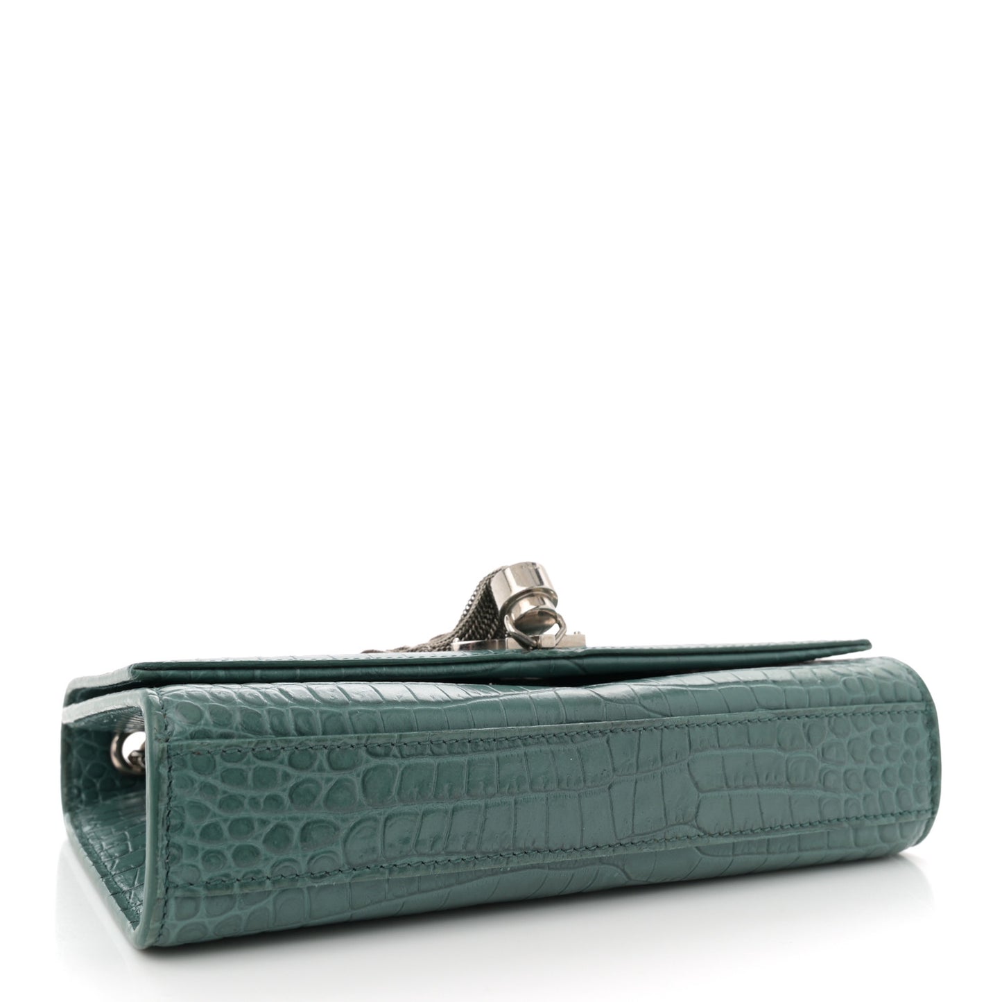 Calfskin Crocodile Embossed Small Classic Monogram Kate Tassel Satchel Water Green