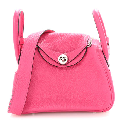Hermes Taurillon Clemence Mini Lindy 20 Rose Shocking 1 of 12