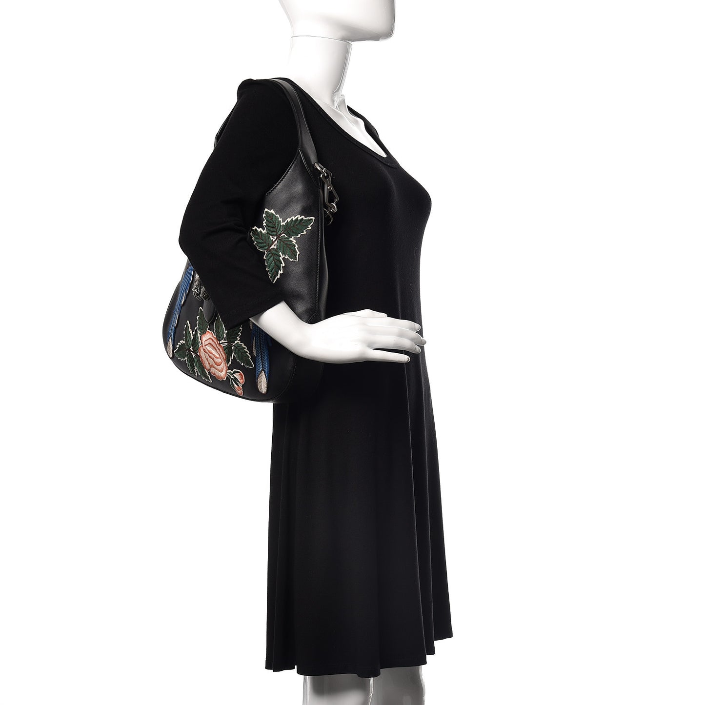 Calfskin Web Garden Collection Embroidered Medium Dionysus Hobo Black