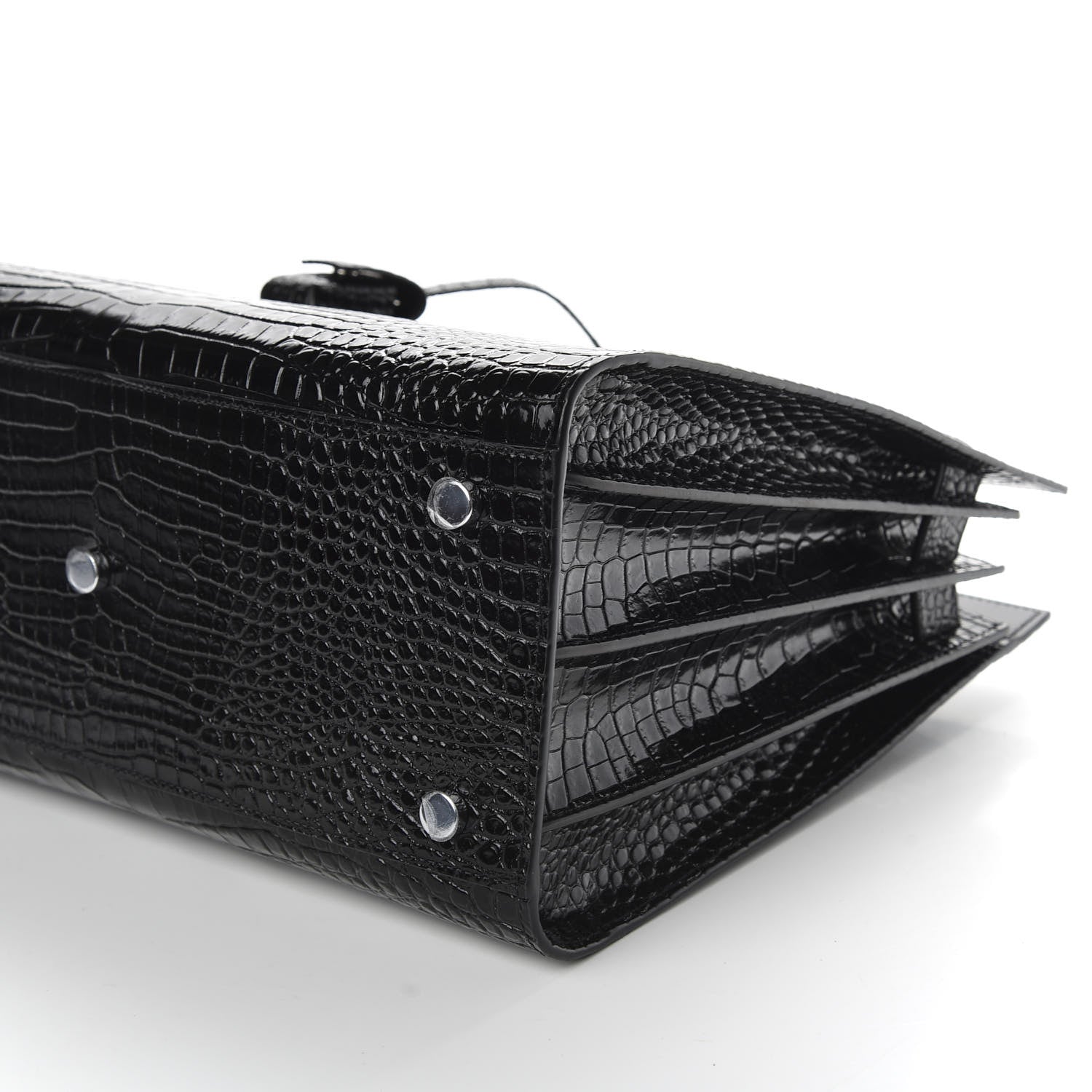 Saint Laurent Calfskin Crocodile Embossed Small Sac de Jour Black 8 of 10