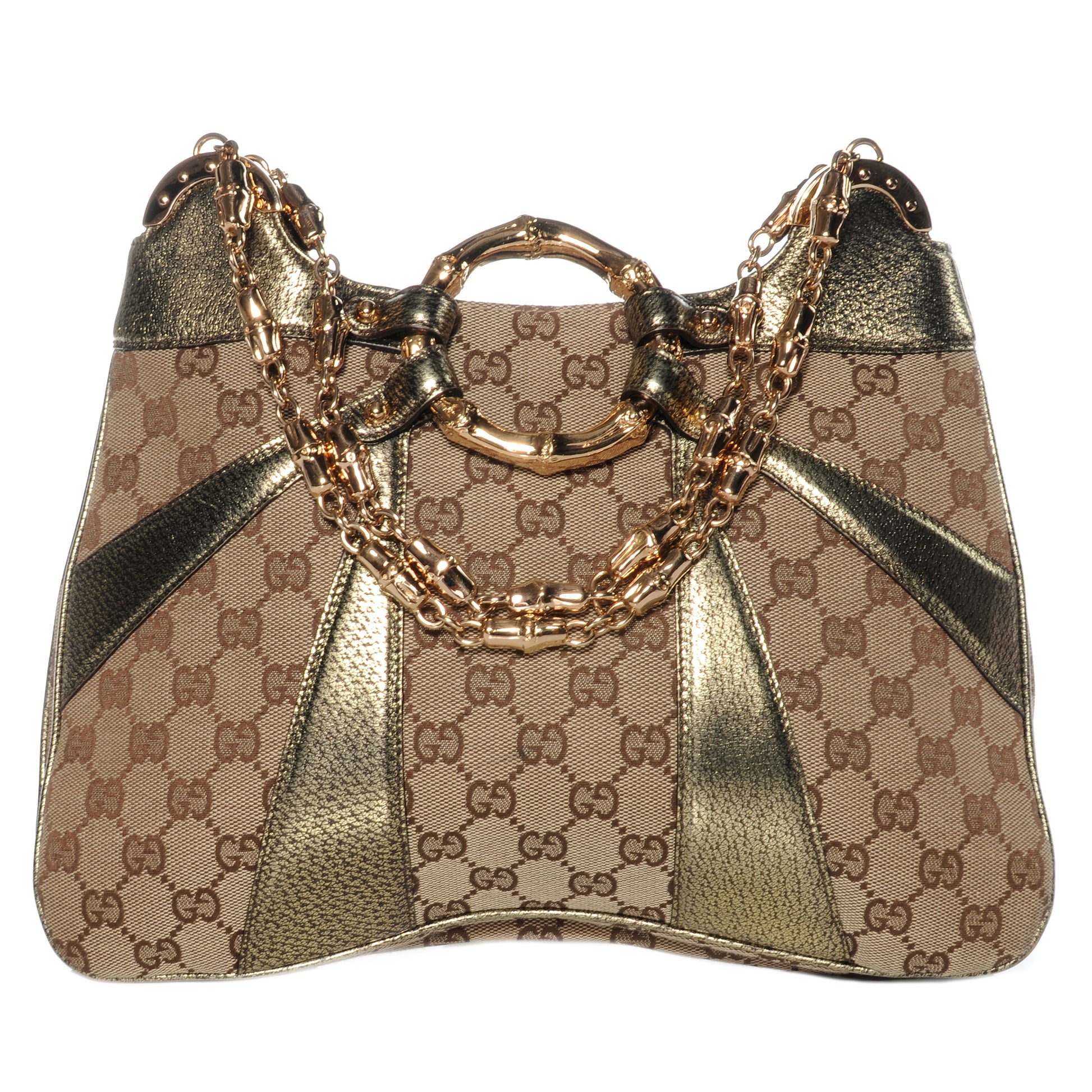 Gucci Monogram Bamboo Chain Shoulder Bag Metallic 1 of 8