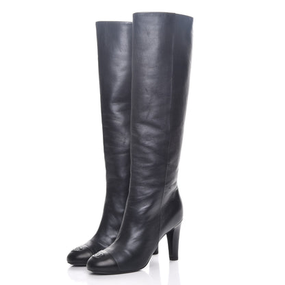Chanel Lambskin CC Cap Toe High Boots 39 Pearly Black 3 of 10