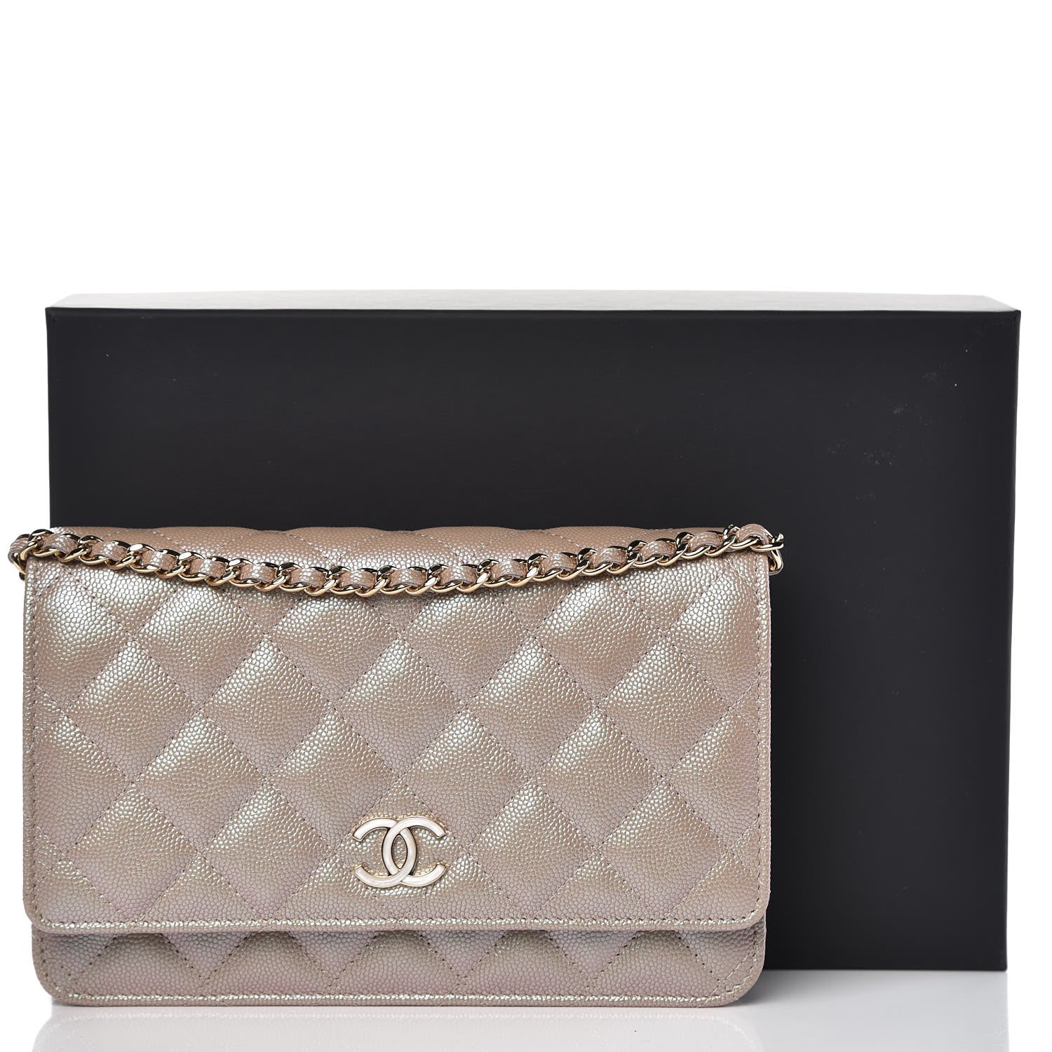 Chanel Iridescent Caviar Quilted Wallet On Chain WOC Beige 10 of 10