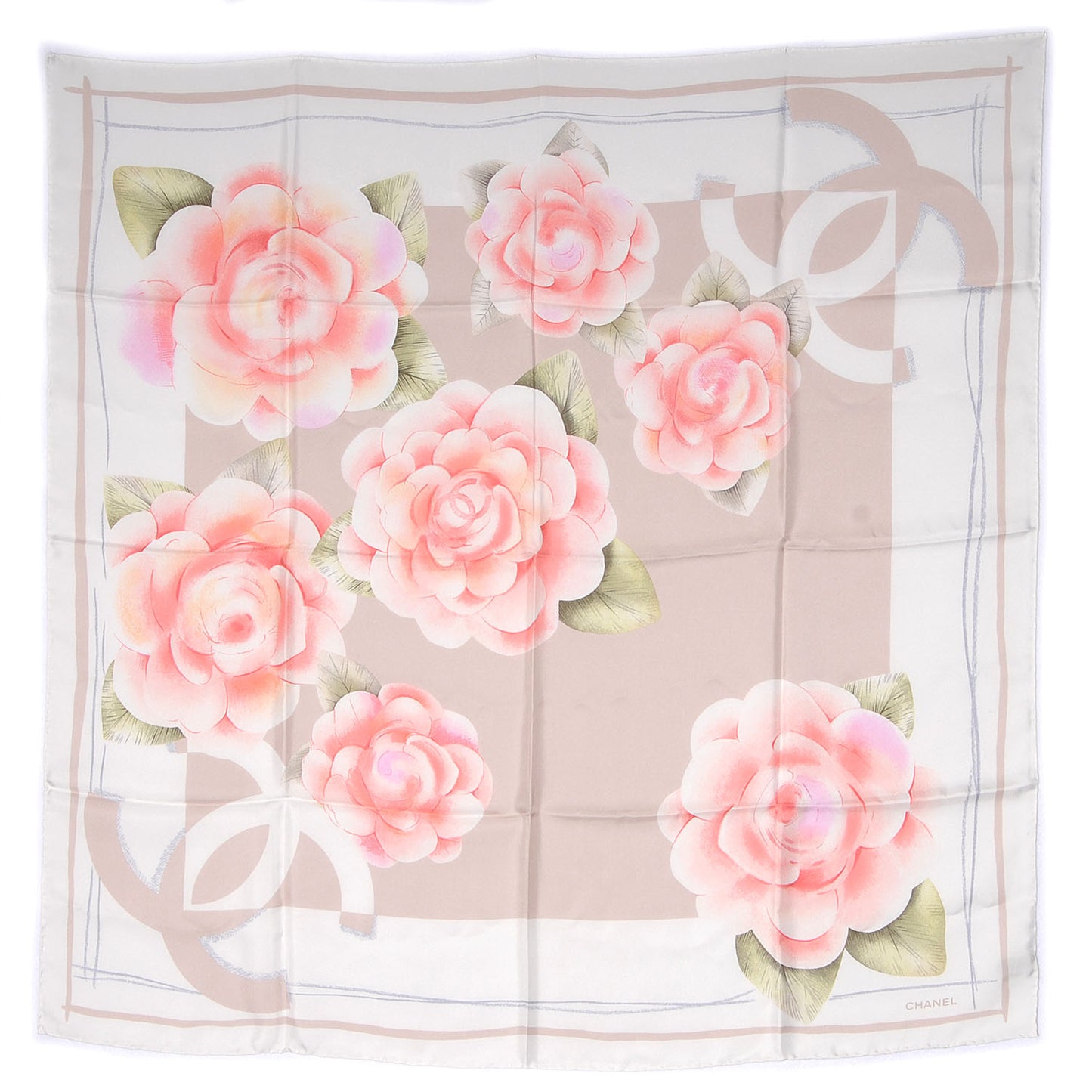 Silk Camellia Flower Scarf Beige