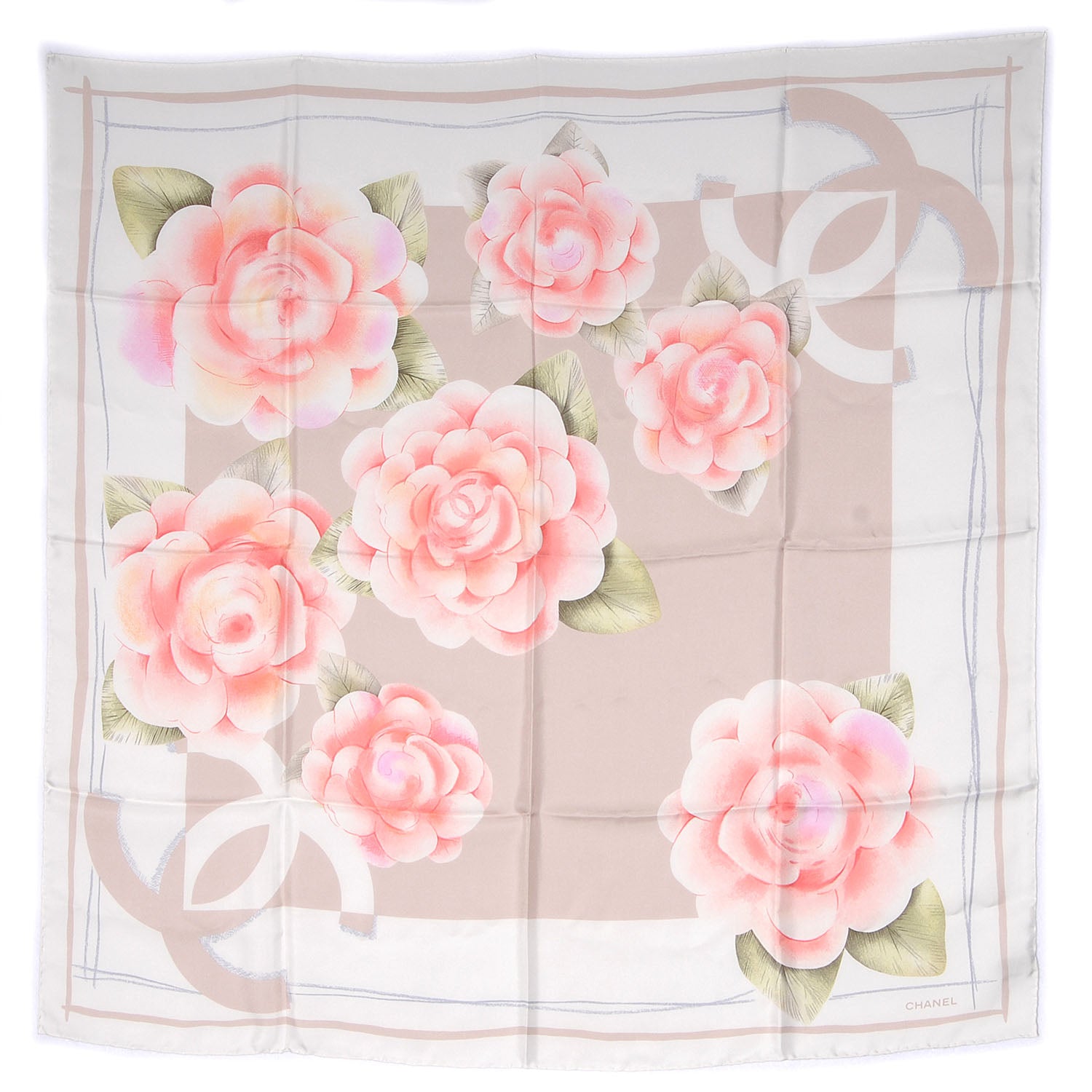 Chanel Silk Camellia Flower Scarf Beige 2 of 6