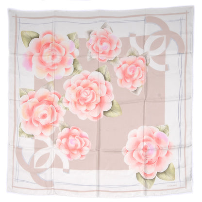 Chanel Silk Camellia Flower Scarf Beige 2 of 6