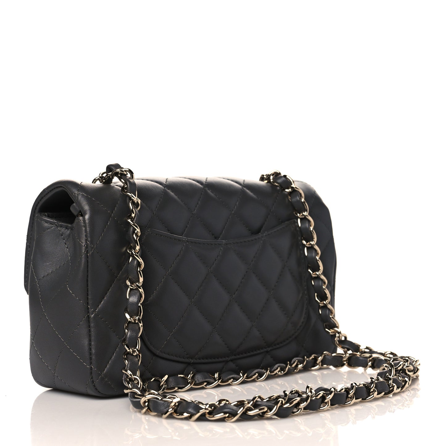 Lambskin Quilted Mini Rectangular Flap Dark Grey