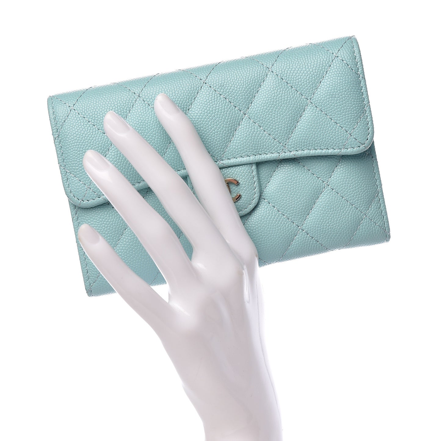 Caviar Quilted Medium Flap Wallet Light Blue