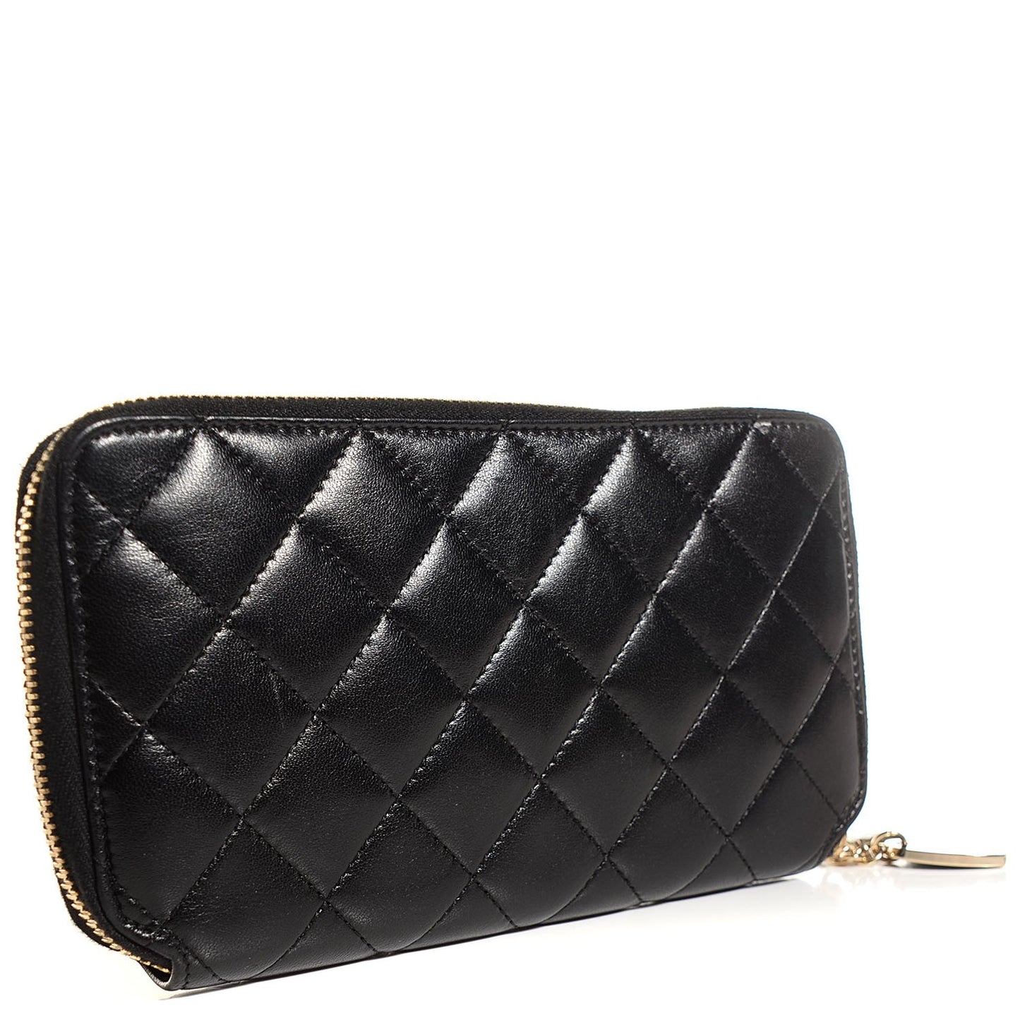 Glazed Calfskin Quilted Reissue Zip Around Wallet Black