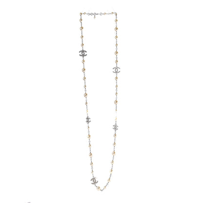 Chanel Crystal Pearl CC Long Necklace Silver 3 of 5