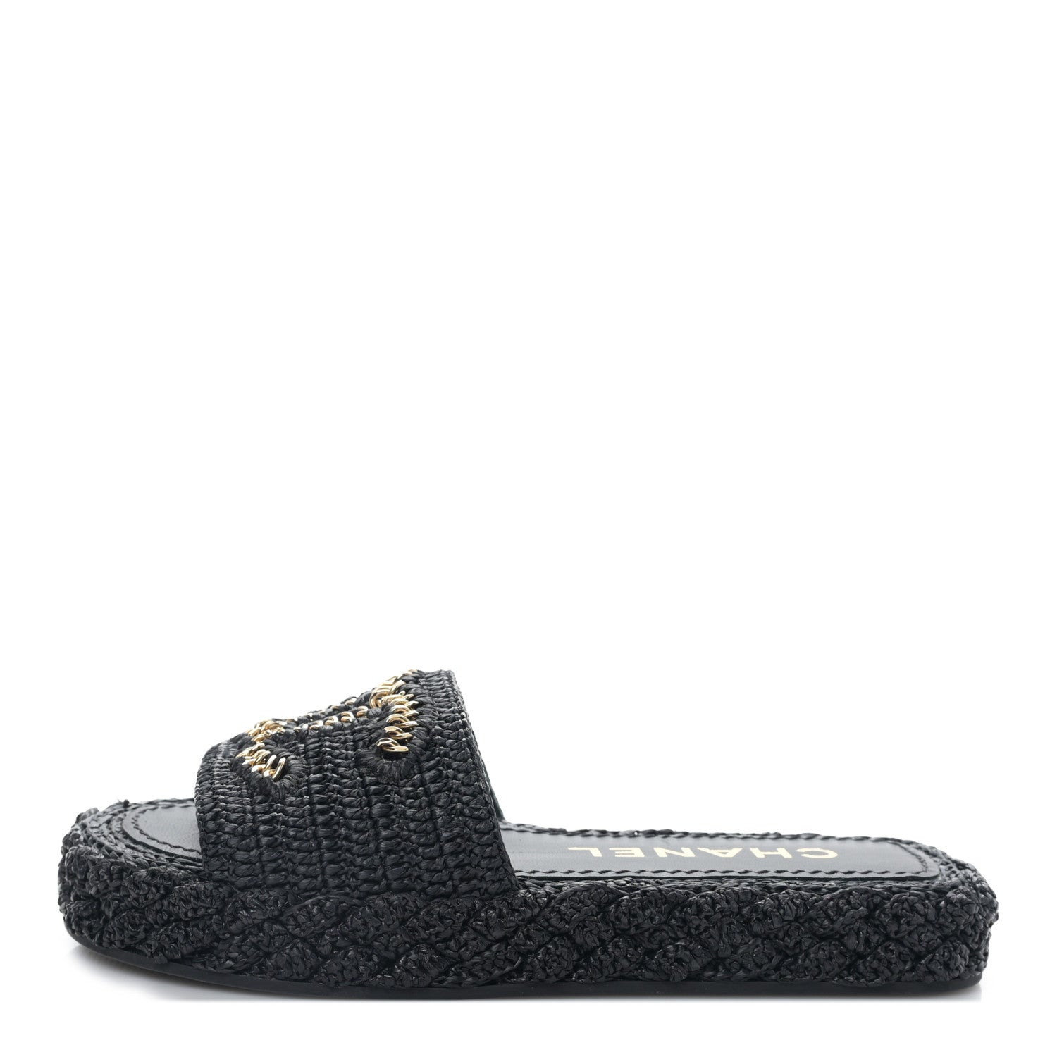 Chanel Braided Cord CC Espadrille Slip On Sandals 35 Navy Blue 1 of 8
