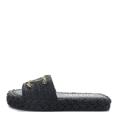 Chanel Braided Cord CC Espadrille Slip On Sandals 35 Navy Blue 1 of 8