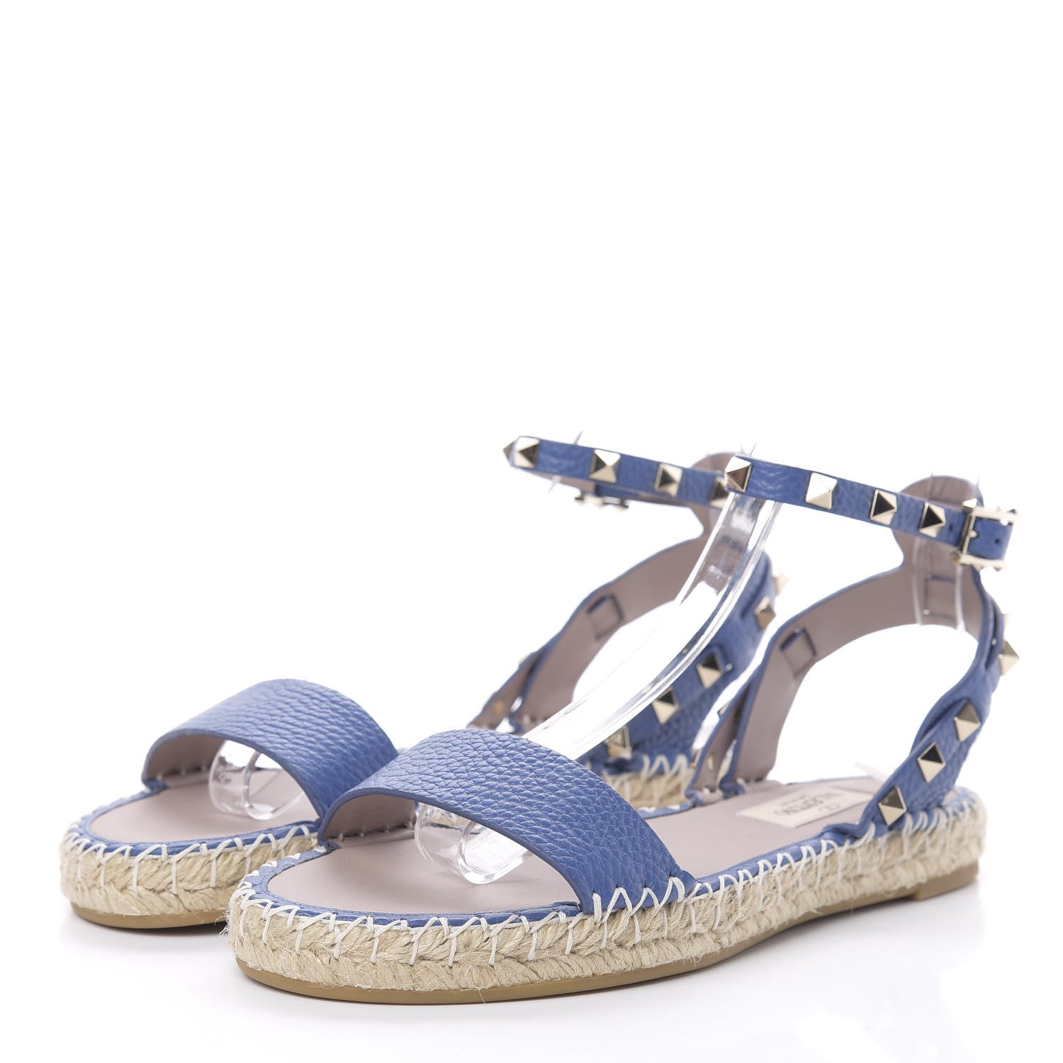 Valentino Garavani Grained Calfskin Rockstud Ankle Strap Espadrille Flat Sandals 36 Baltique 3 of 8