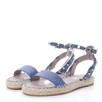 Valentino Garavani Grained Calfskin Rockstud Ankle Strap Espadrille Flat Sandals 36 Baltique 3 of 8
