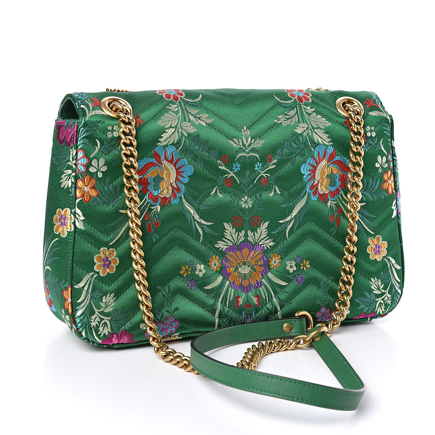 Gucci Jacquard Matelasse Floral Medium GG Marmont Shoulder Bag Green 3 of 10