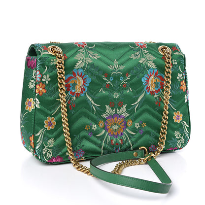 Gucci Jacquard Matelasse Floral Medium GG Marmont Shoulder Bag Green 3 of 10