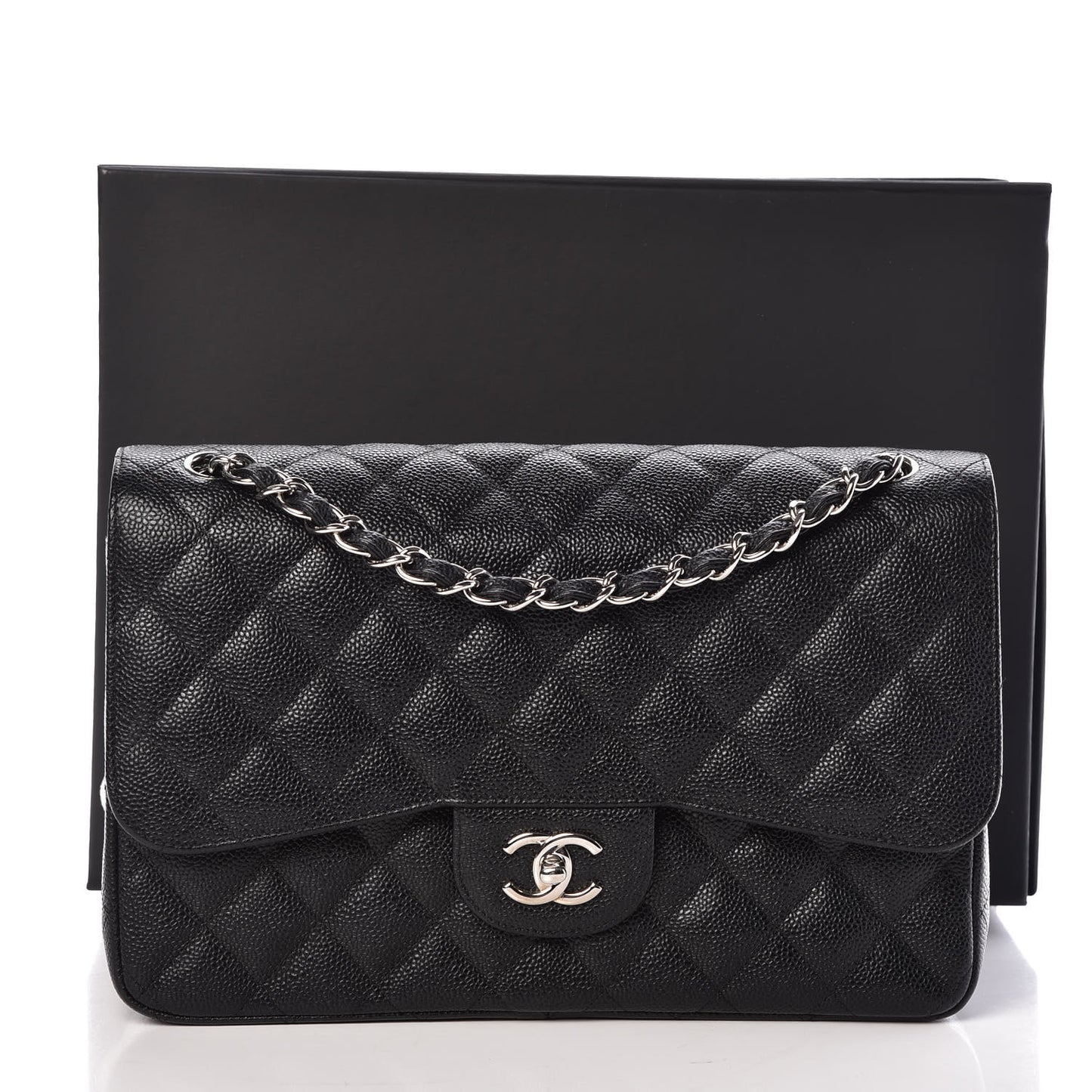 Caviar Quilted Jumbo Double Flap Black