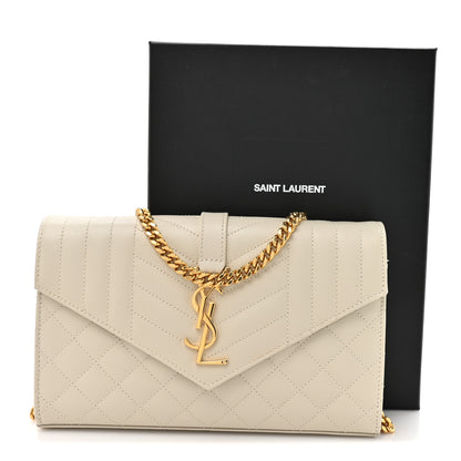 Saint Laurent Grain De Poudre Mixed Matelasse Triquilt Monogram Chain Wallet Crema Soft 12 of 12