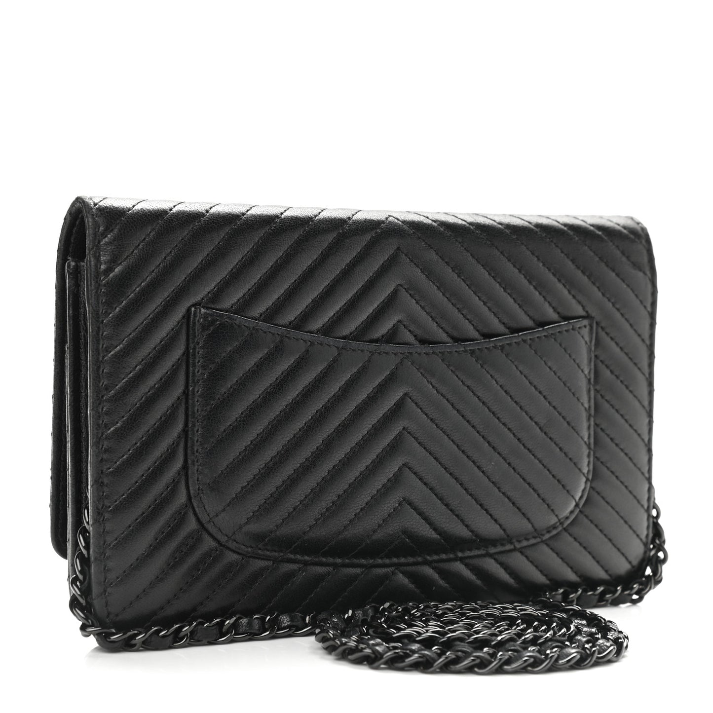 Lambskin Chevron Quilted Wallet On Chain WOC So Black