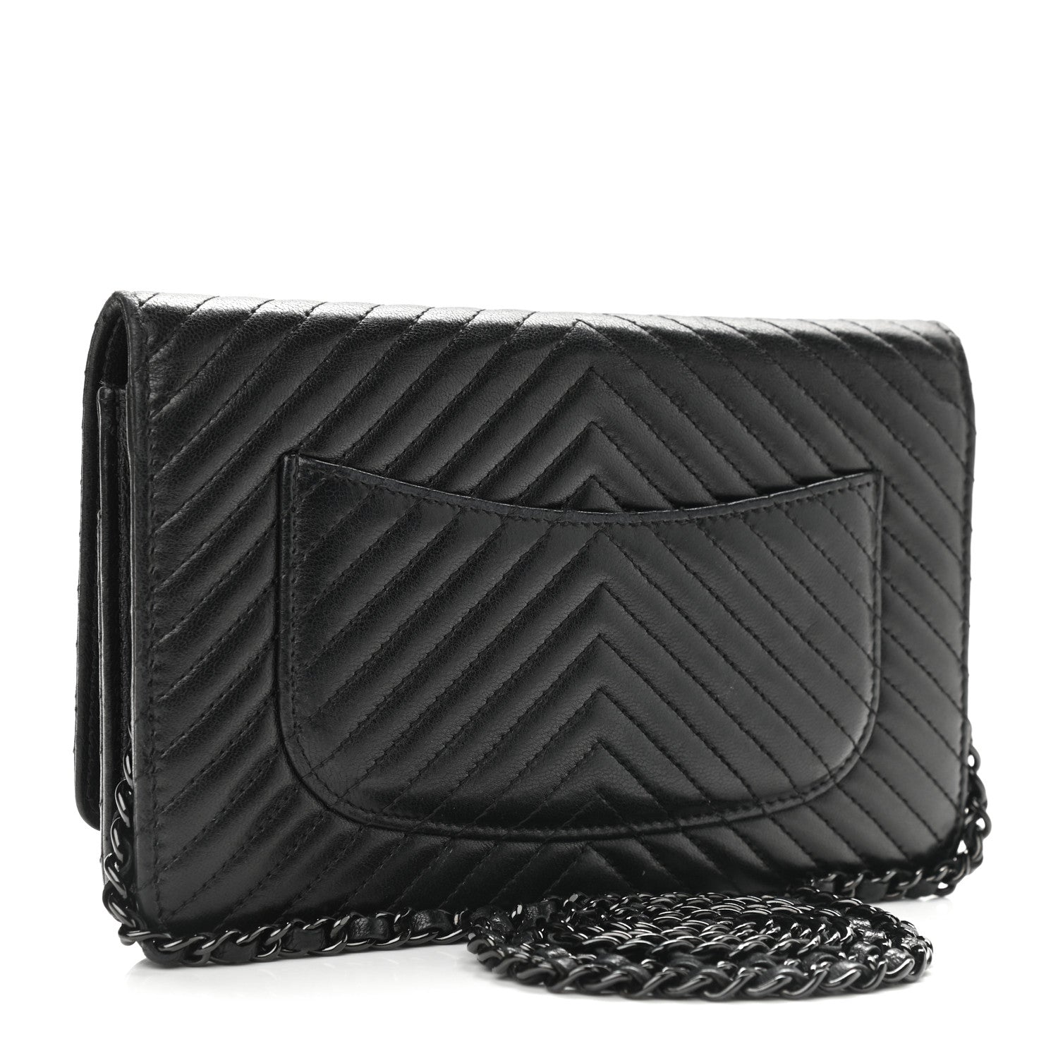 Chanel Lambskin Chevron Quilted Wallet On Chain WOC So Black 9 of 12