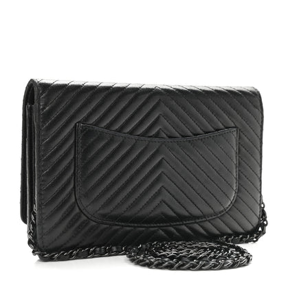 Chanel Lambskin Chevron Quilted Wallet On Chain WOC So Black 9 of 12