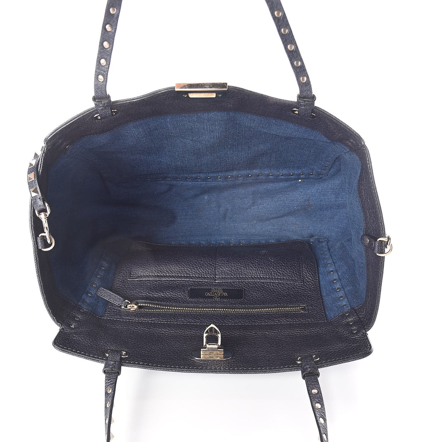 Denim Butterfly Embroidered Medium Rockstud Tote Light Denim Multicolor