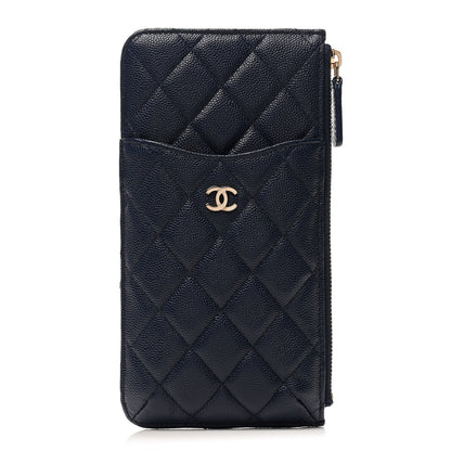 Chanel Caviar Quilted Classic Flat Wallet Pouch Navy 1 of 8