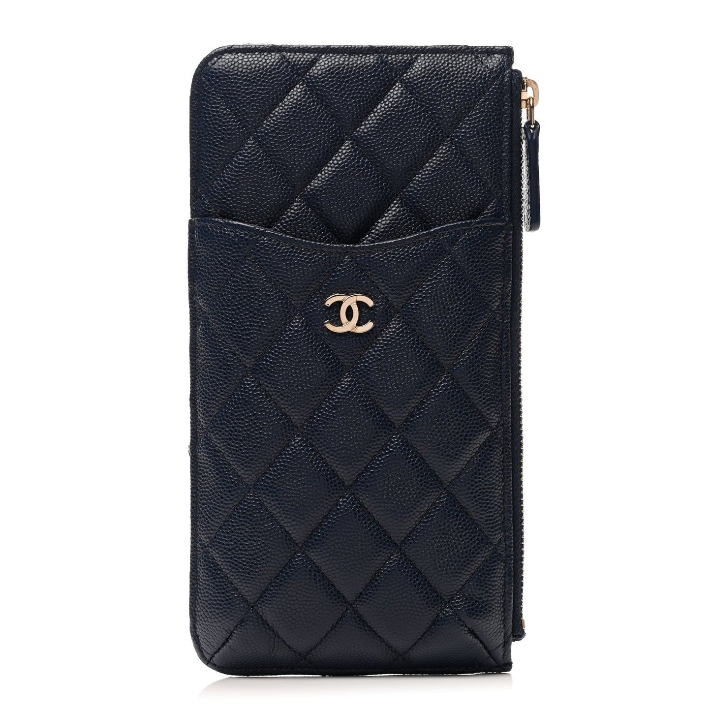 Caviar Quilted Classic Flat Wallet Pouch Navy