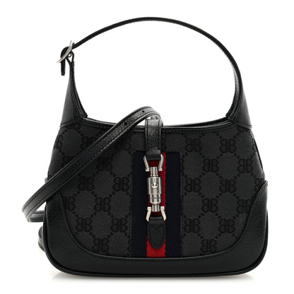 Gucci X BALENCIAGA BB Monogram Calfskin Web Mini Jackie 1961 Hobo Black 1 of 8