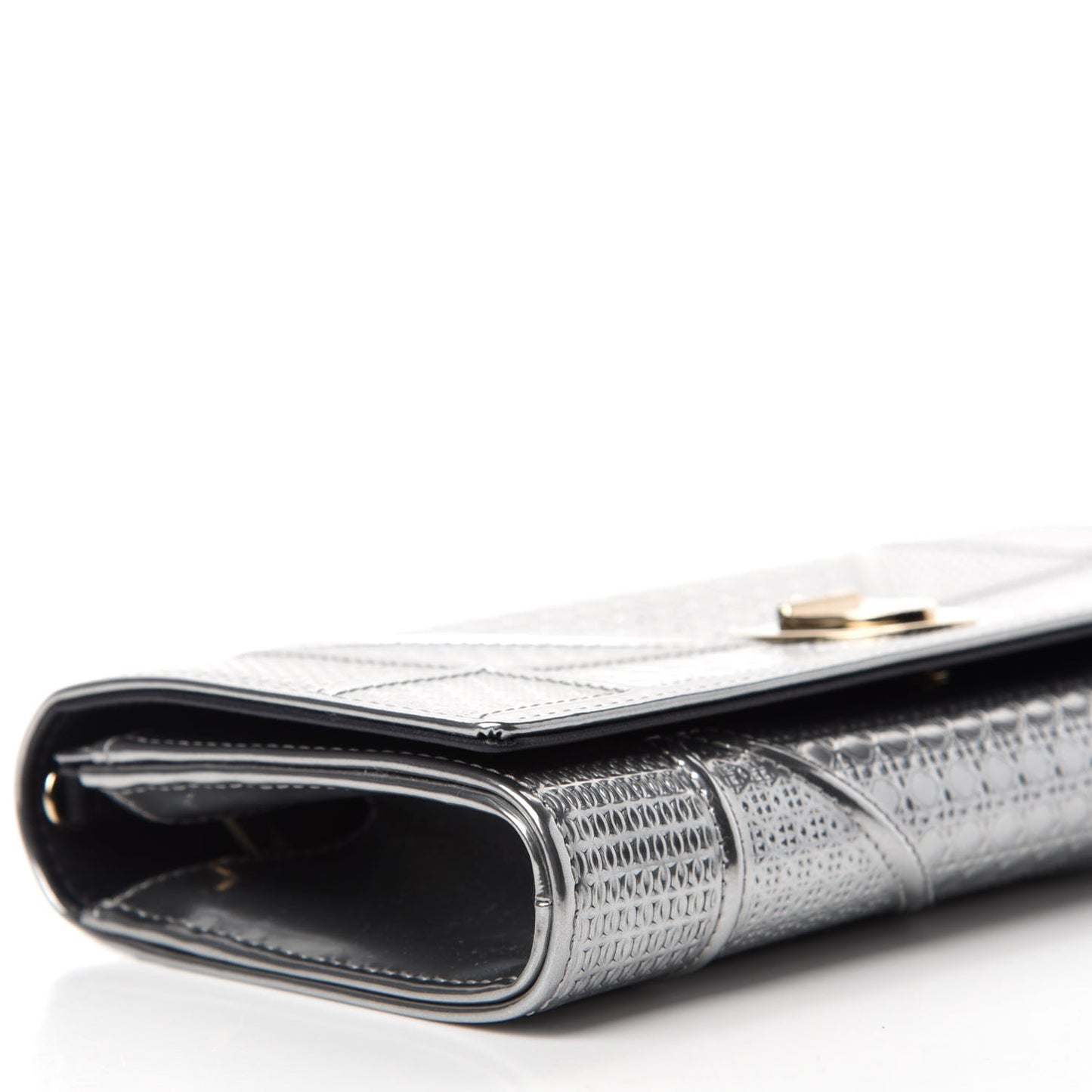 Metallic Patent Micro-Cannage Diorama Croisiere Chain Wallet Silver