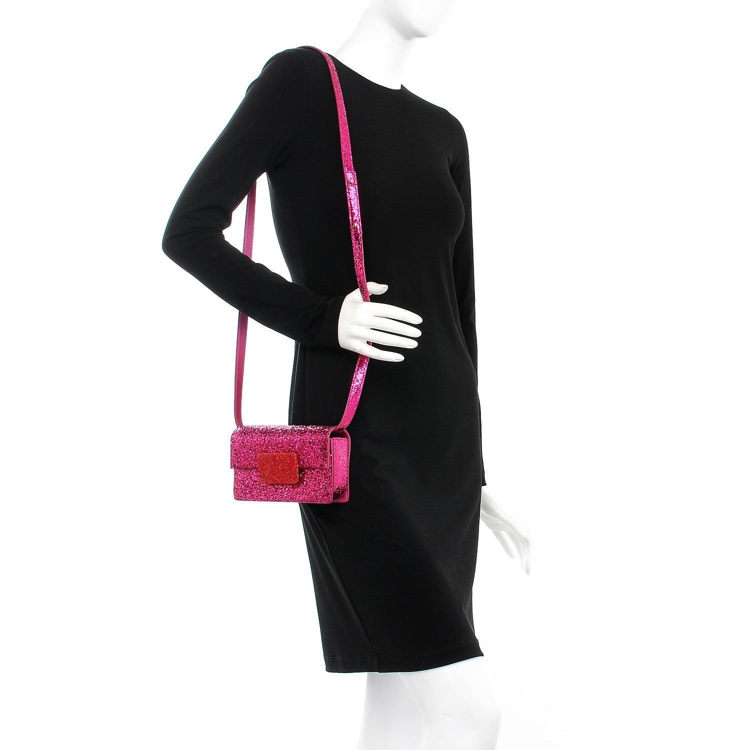 Saint Laurent Glitter Small Lulu Bunny Satchel Fuchsia Red 2 of 7