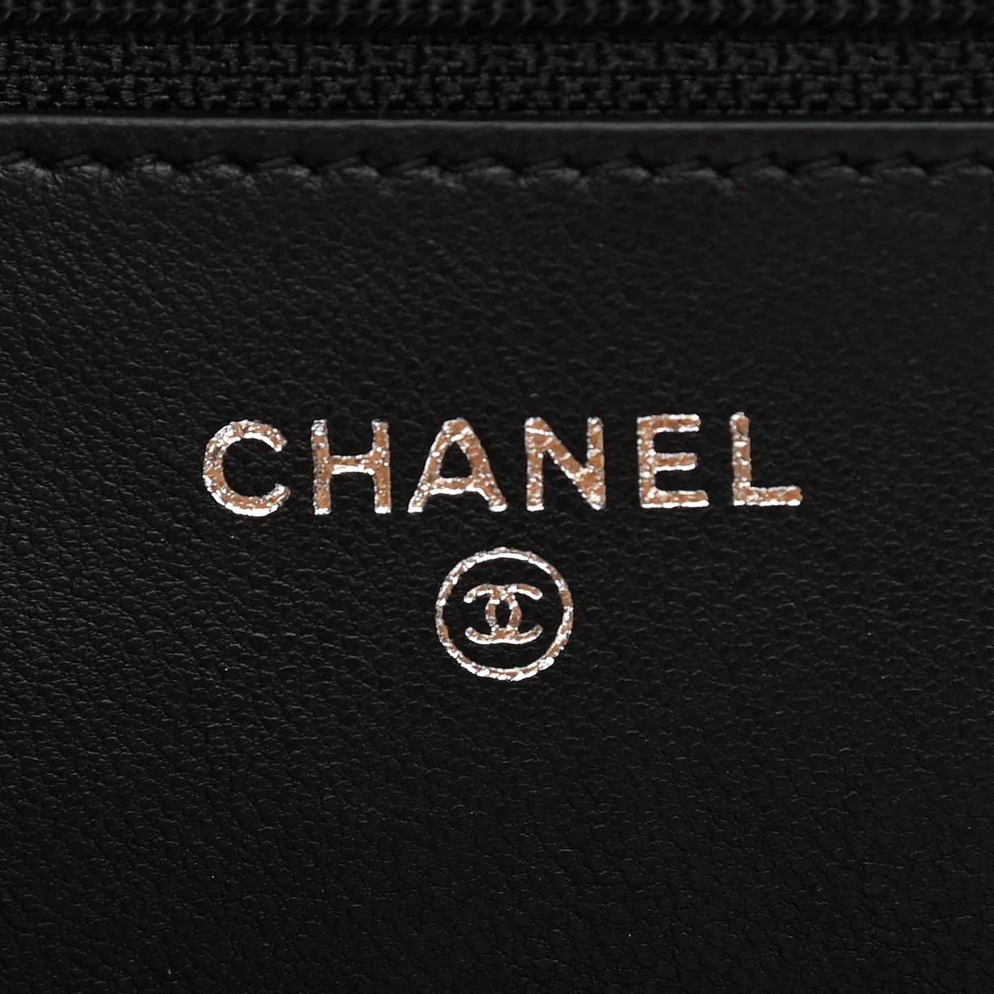 Lambskin Camellia Embossed Wallet on Chain WOC Black