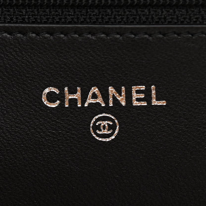 Chanel Lambskin Camellia Embossed Wallet on Chain WOC Black 9 of 14
