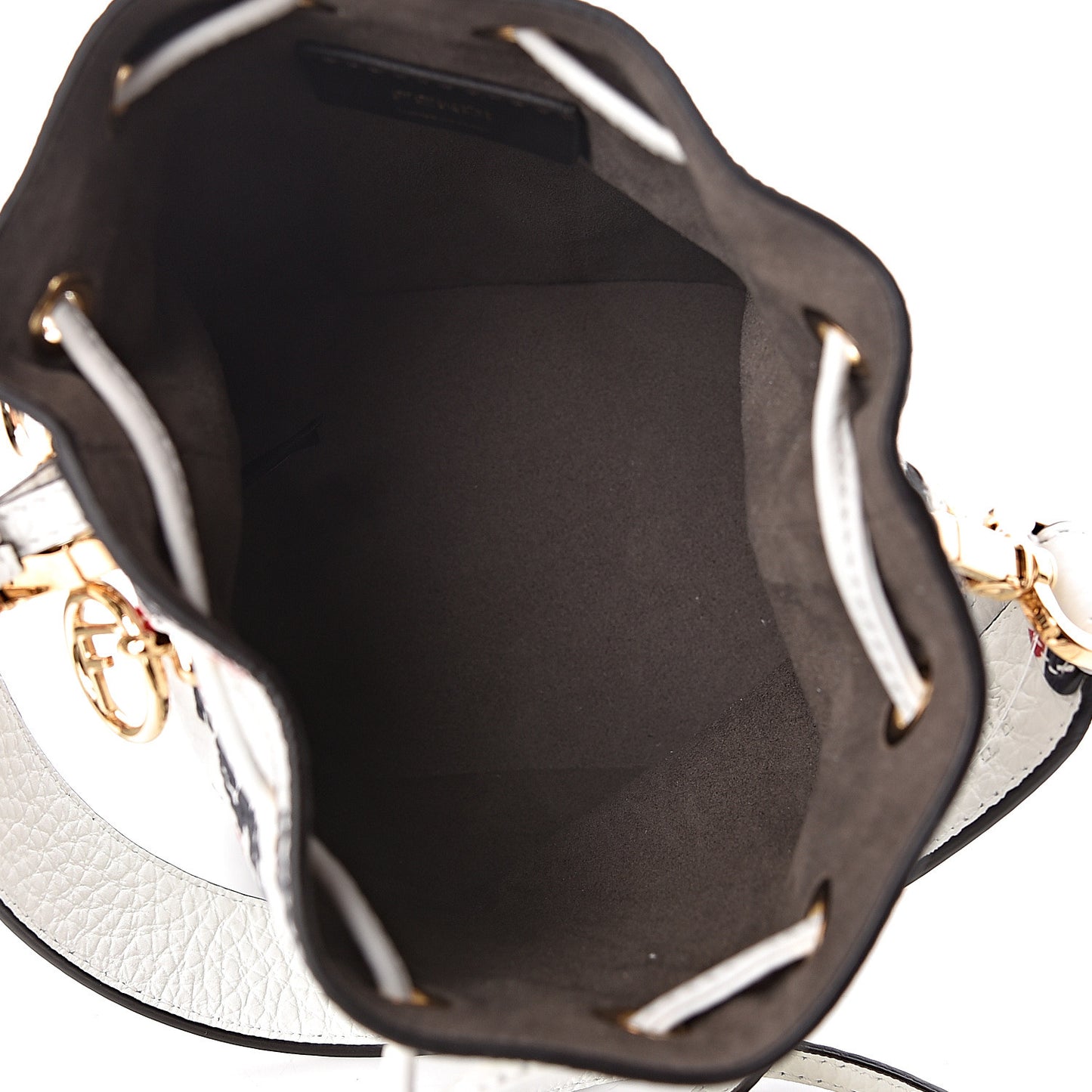 X FILA Calfskin F is Fendi Mania Fringe Mini Mon Tresor Bucket Bag White