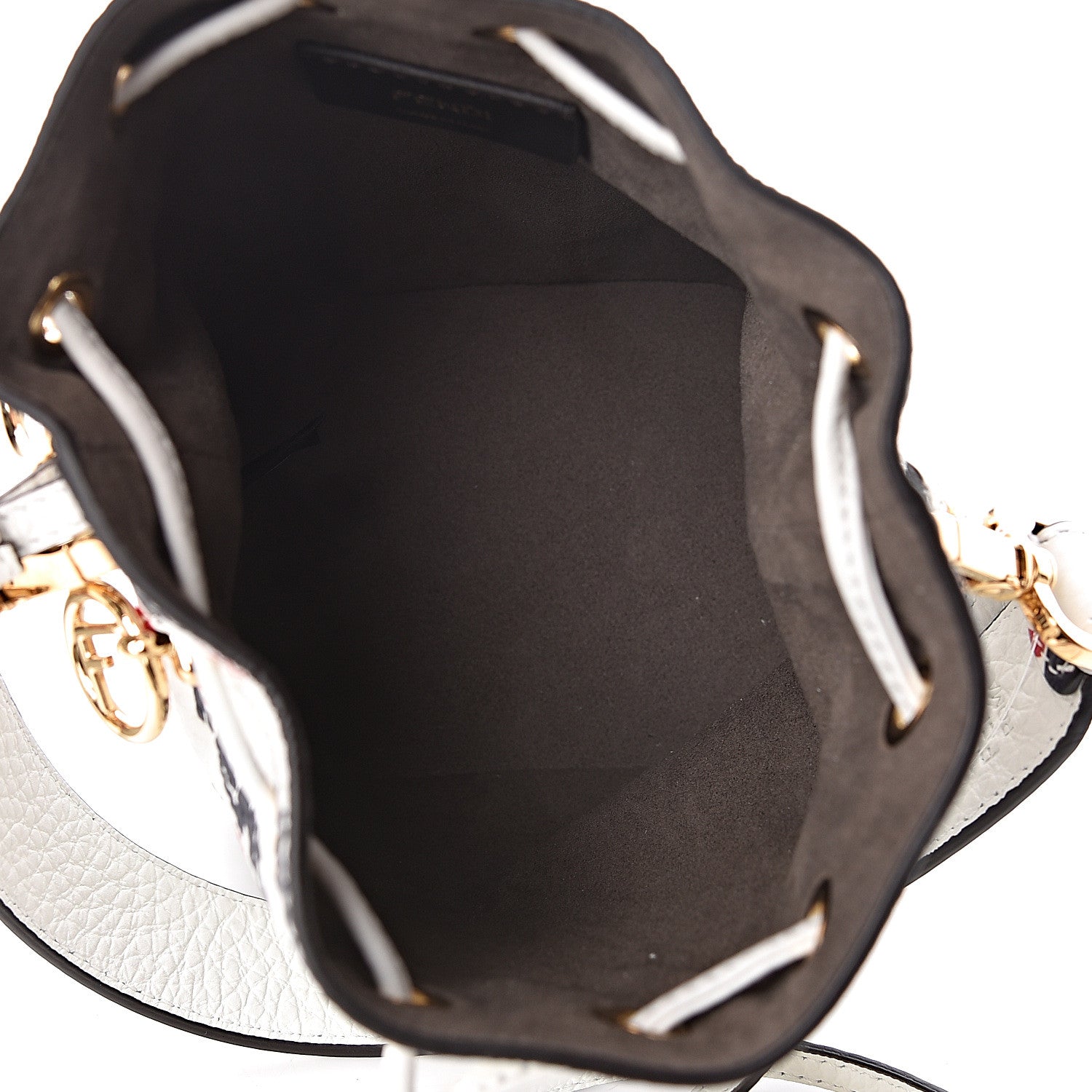 Fendi X FILA Calfskin F is Fendi Mania Fringe Mini Mon Tresor Bucket Bag White 5 of 11
