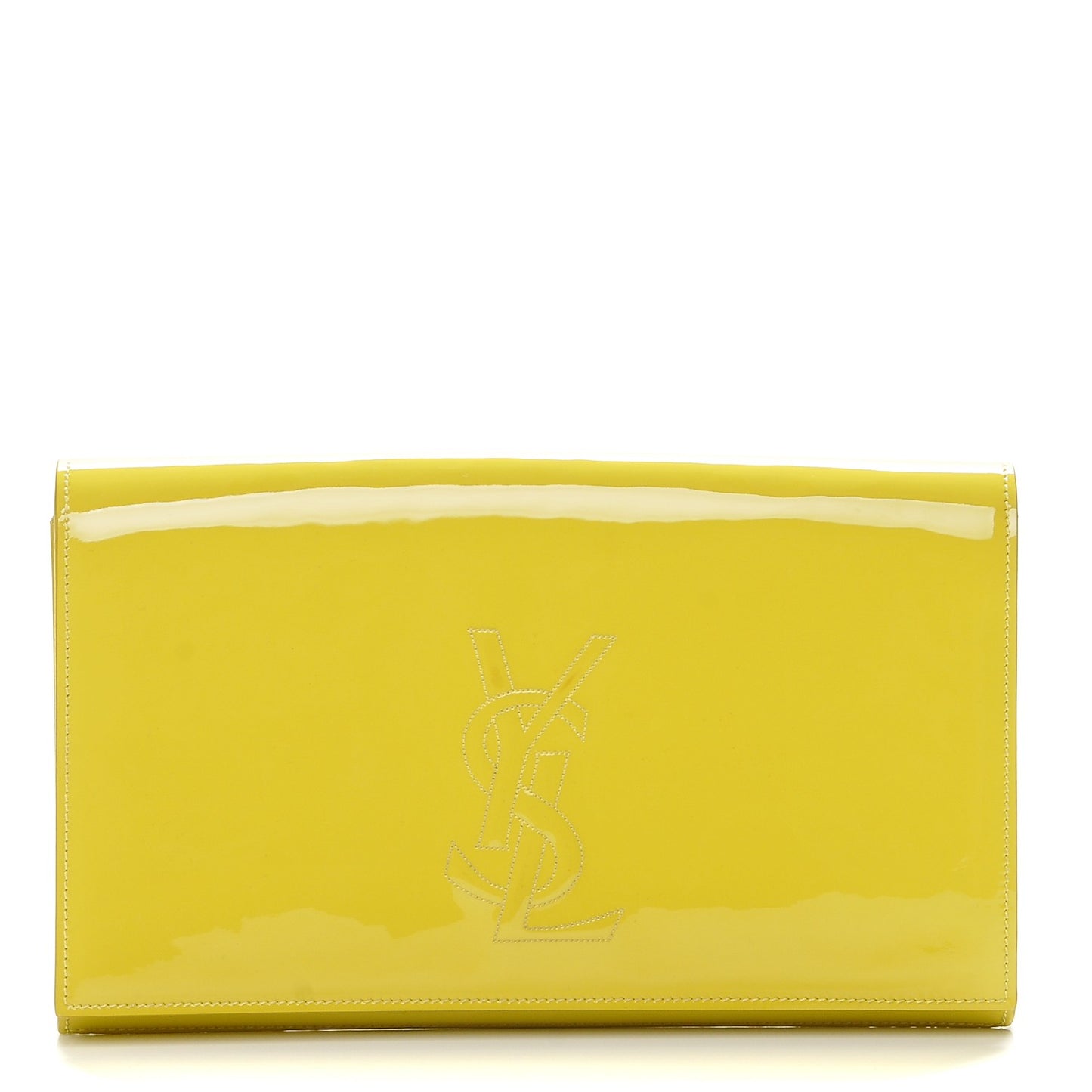 Patent Calfskin Monogram Large Belle De Jour Clutch Yellow