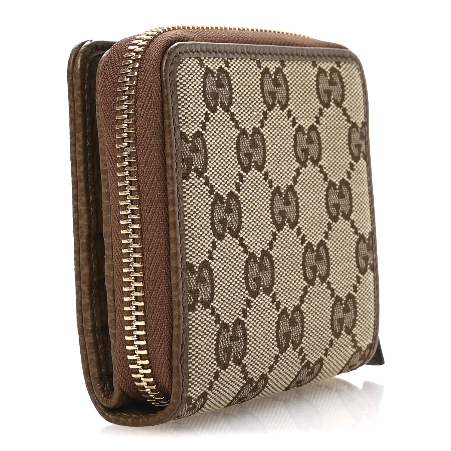 Gucci Monogram Dollar Calfskin Zip Around French Wallet Beige Ebony Tabacco 3 of 8