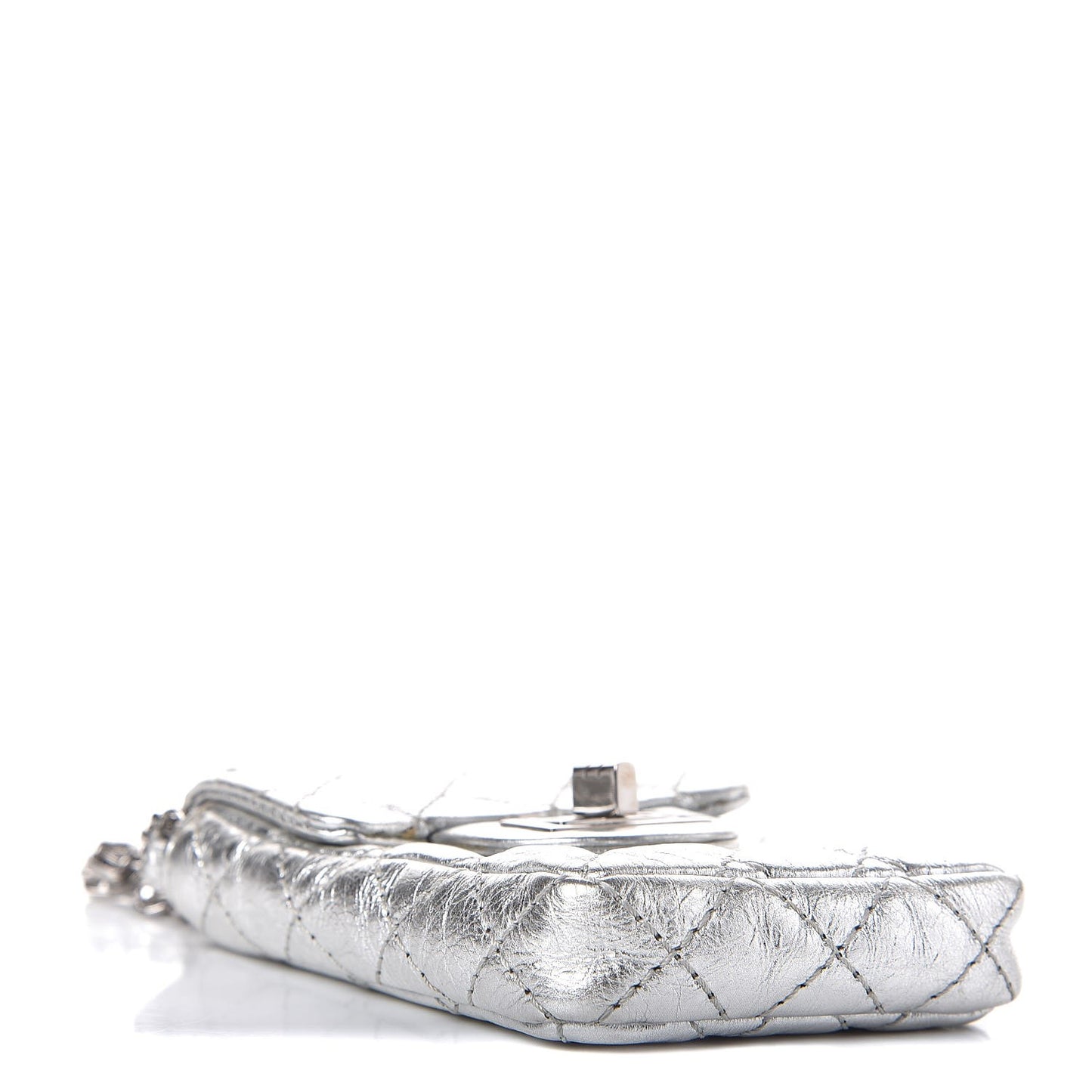 Metallic Aged Calfskin Quilted 2.55 Reissue Phone Case Silver