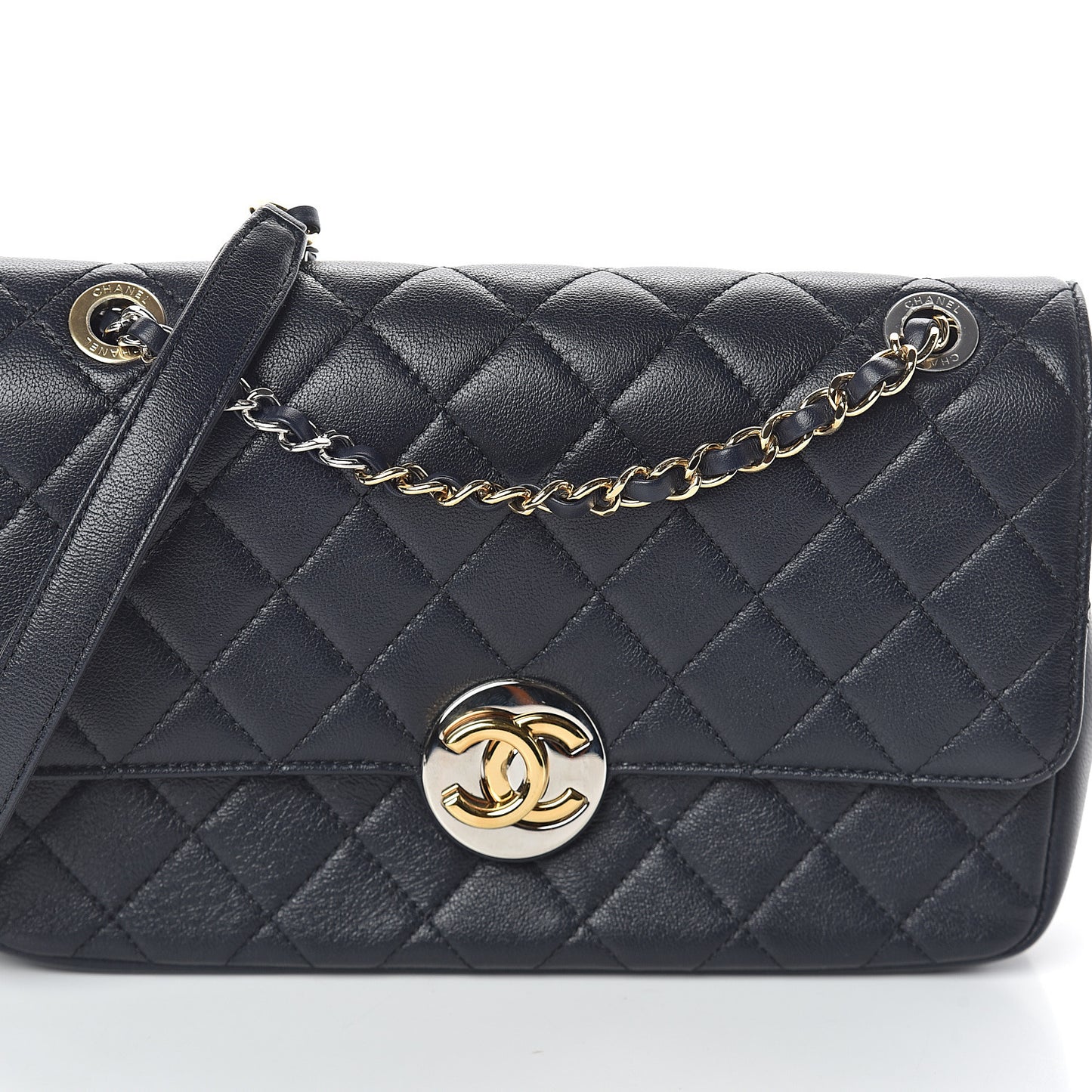 Calfskin Quilted Mini Rectangular Flap Dark Blue