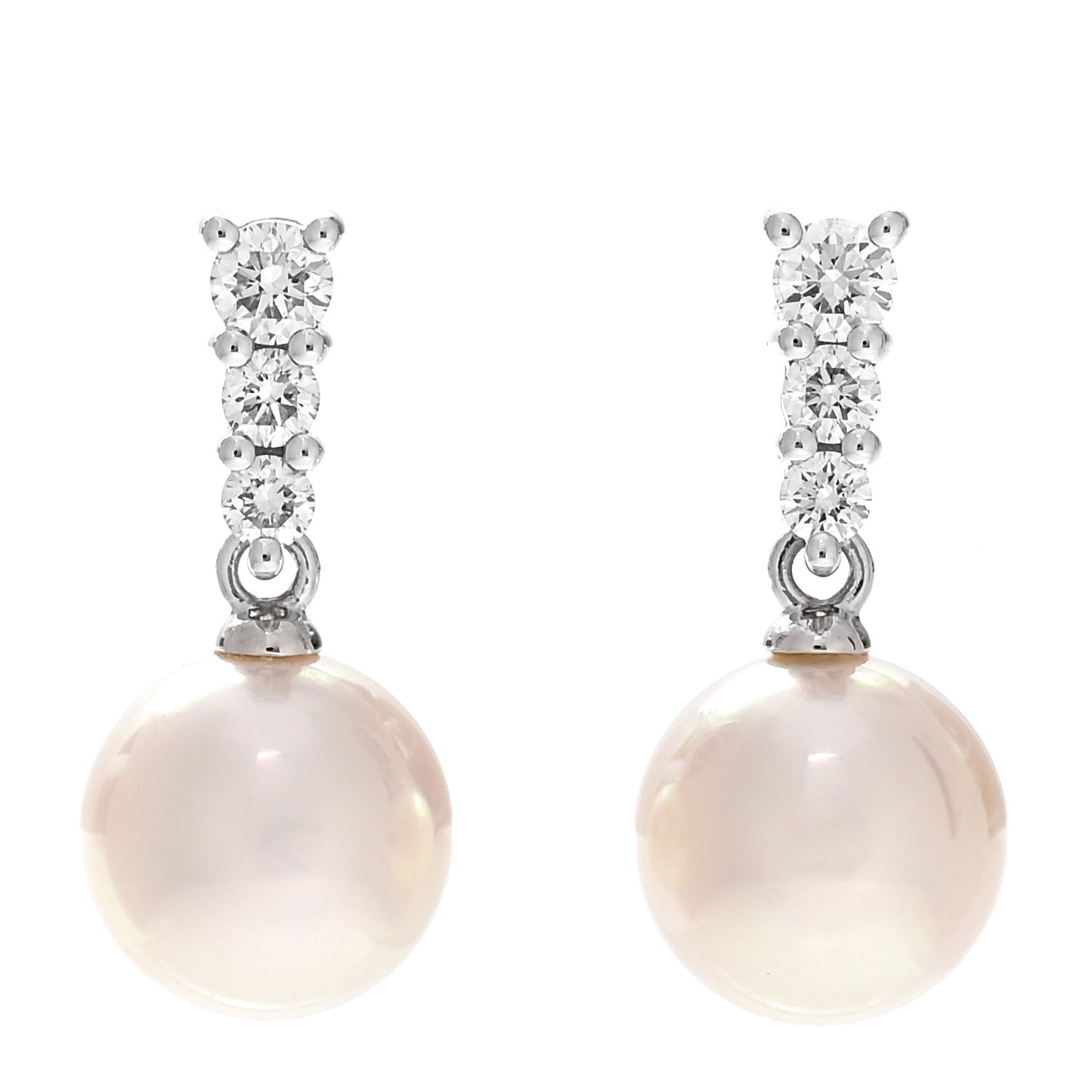 18K White Gold Diamond Akoya Pearl 8mm Morning Dew Earrings