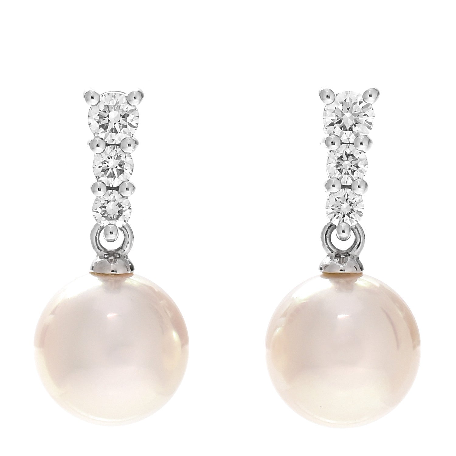 Mikimoto 18K White Gold Diamond Akoya Pearl 8mm Morning Dew Earrings 1 of 5