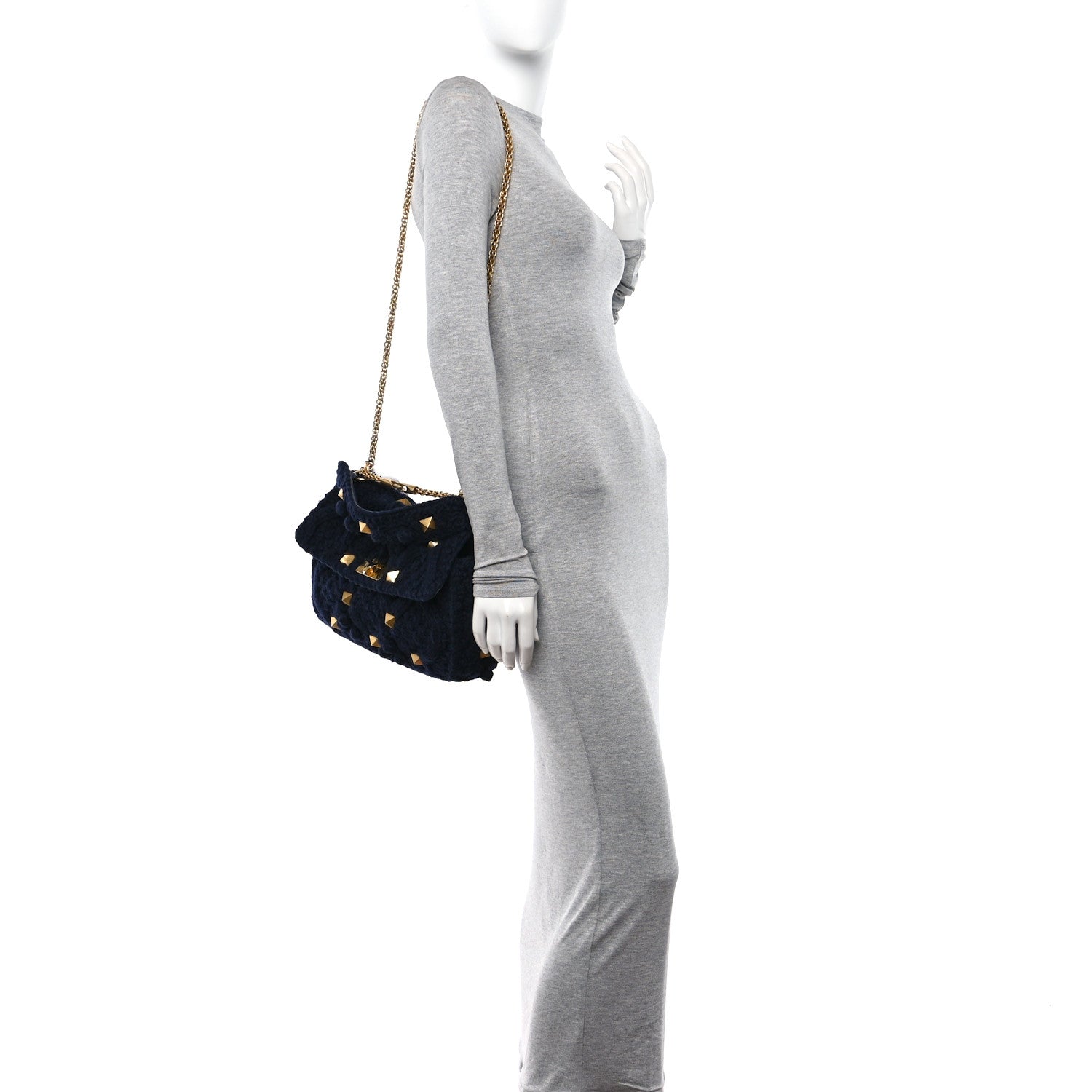 Valentino Garavani Cashmere Medium Roman Stud Shoulder Bag Marine 2 of 12