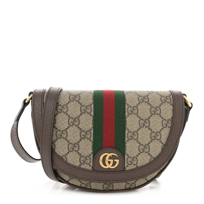 Gucci GG Supreme Monogram Textured Dollar Calfskin Web Mini Ophidia Flap Shoulder Bag Beige Ebony New Acero 1 of 11